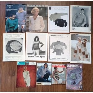 Lot of 12 Vtg Sweater Cardigan Knitting Patterns Alpaca Sirdar Bernat Unger Etc